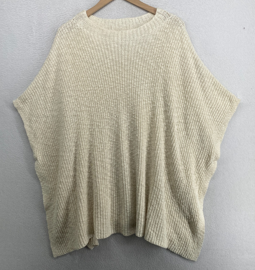 EILEEN FISHER Sweater M/L Organic Cotton Poncho Boxy Round Neck Pullover Beige